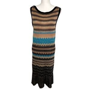 Cache vintage bodycon sweater metallic art deco chevron midi dress size XL